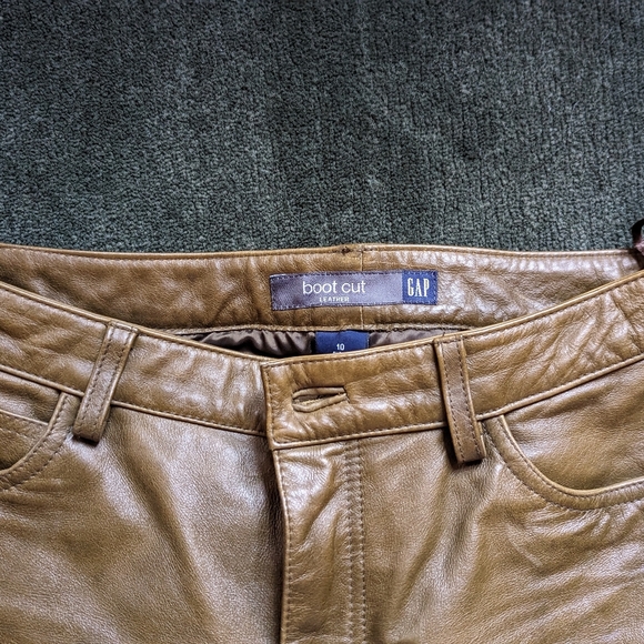 Size 10 Vintage Gap Bootcut Leather Pants Women's Olive Green 100% Leather - Picture 2 of 8